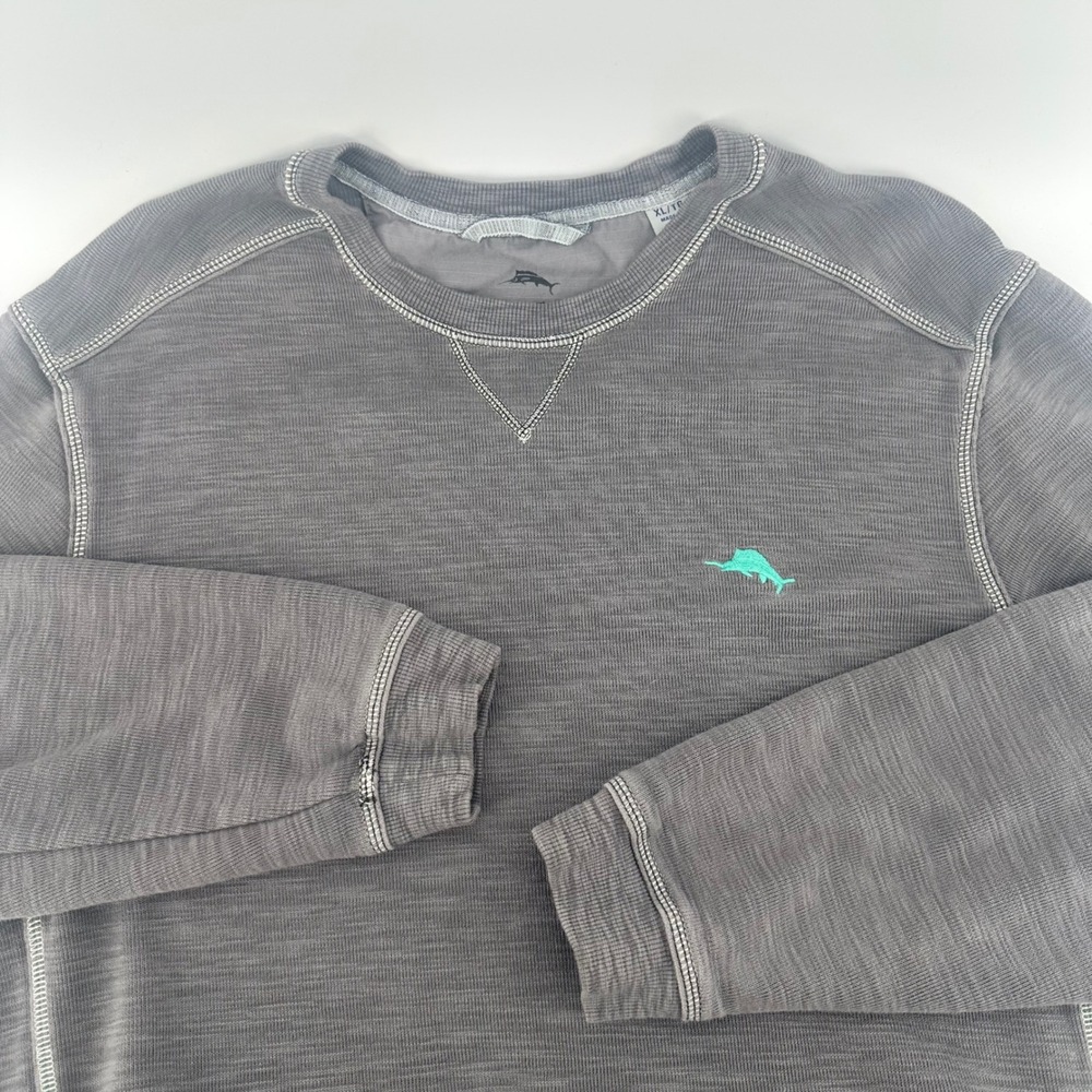 Tommy Bahama Slub Knit Pullover Sweatshirt Gray Cotton Blend XL